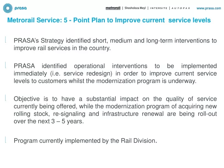 metrorail service 5 point plan to improve current
