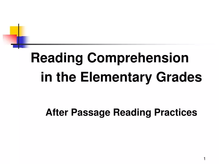 reading comprehension in the elementary grades