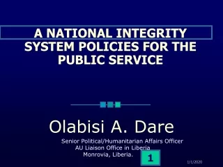 A NATIONAL INTEGRITY SYSTEM POLICIES FOR THE PUBLIC SERVICE