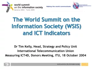 The World Summit on the Information Society (WSIS)  and ICT Indicators