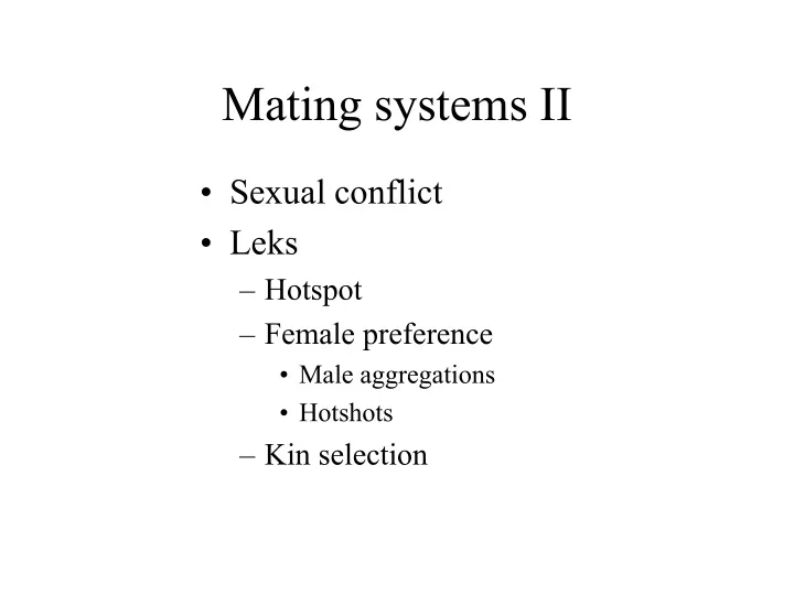 mating systems ii