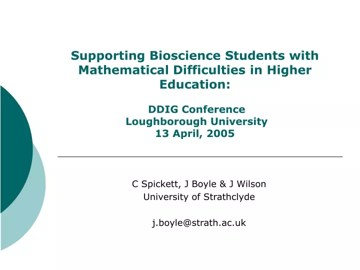 c spickett j boyle j wilson university of strathclyde j boyle@strath ac uk