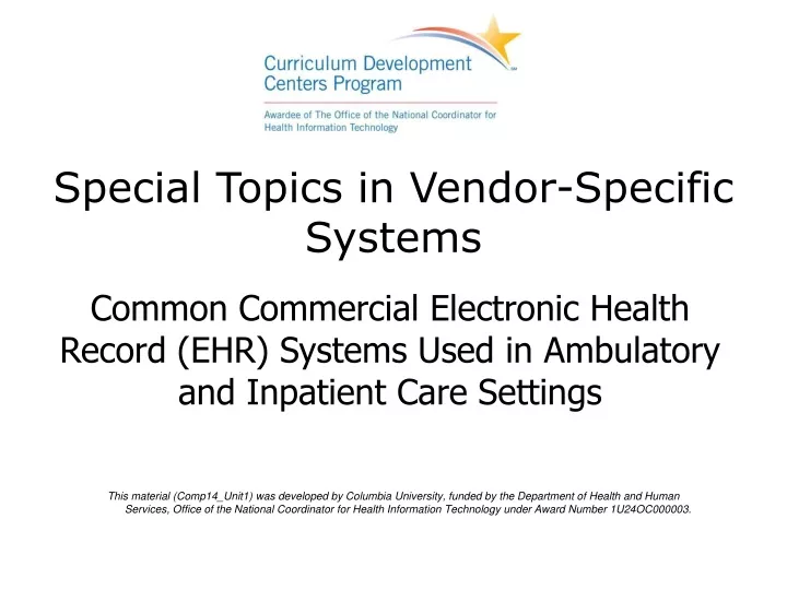 special topics in vendor specific systems