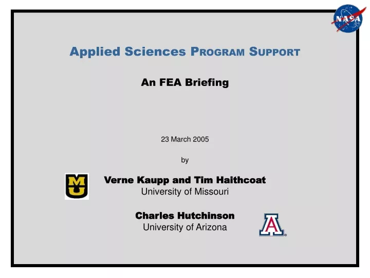 applied sciences p rogram s upport an fea briefing