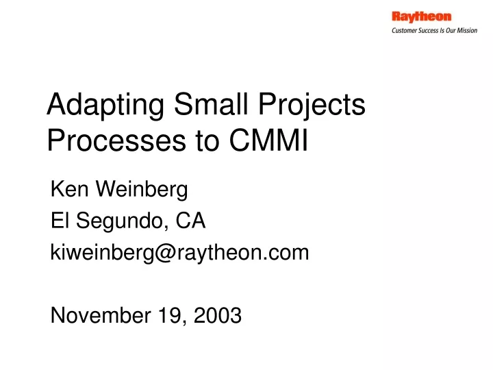 adapting small projects processes to cmmi
