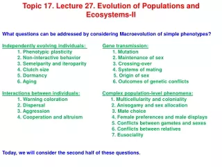Topic 17. Lecture 27. Evolution of Populations and Ecosystems-II