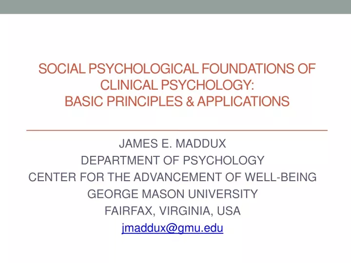 social psychological foundations of clinical psychology basic principles applications
