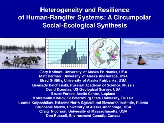Heterogeneity and Resilience  of Human-Rangifer Systems: A Circumpolar Social-Ecological Synthesis