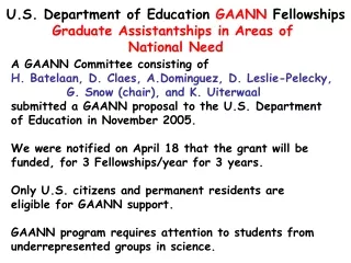 U.S. Department of Education  GAANN  Fellowships Graduate Assistantships in Areas of