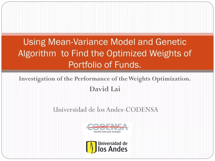 using mean variance model and genetic algorithm to find the optimized weights of portfolio of funds