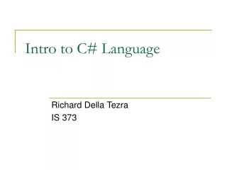 Intro to C# Language