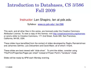 Introduction to Databases, CS 3/586 Fall 2009