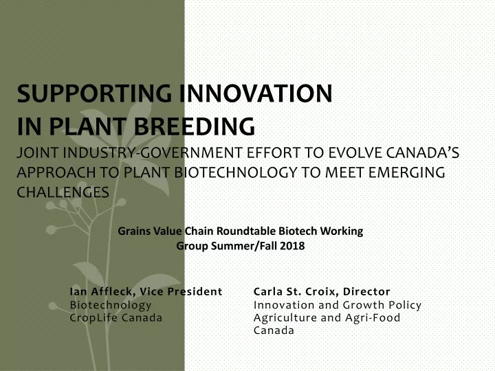 supporting innovation in plant breeding joint