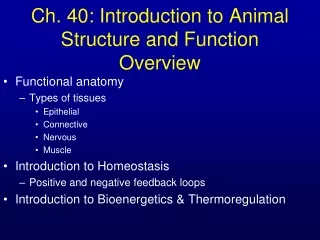 Ch. 40: Introduction to Animal Structure and Function Overview