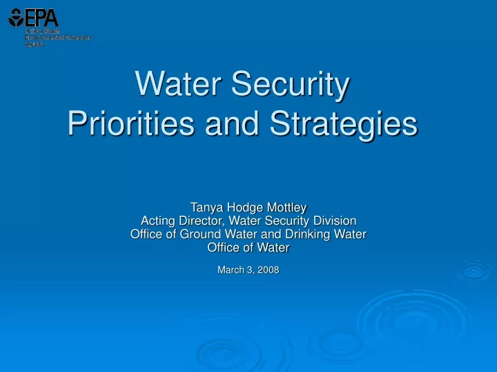water security priorities and strategies