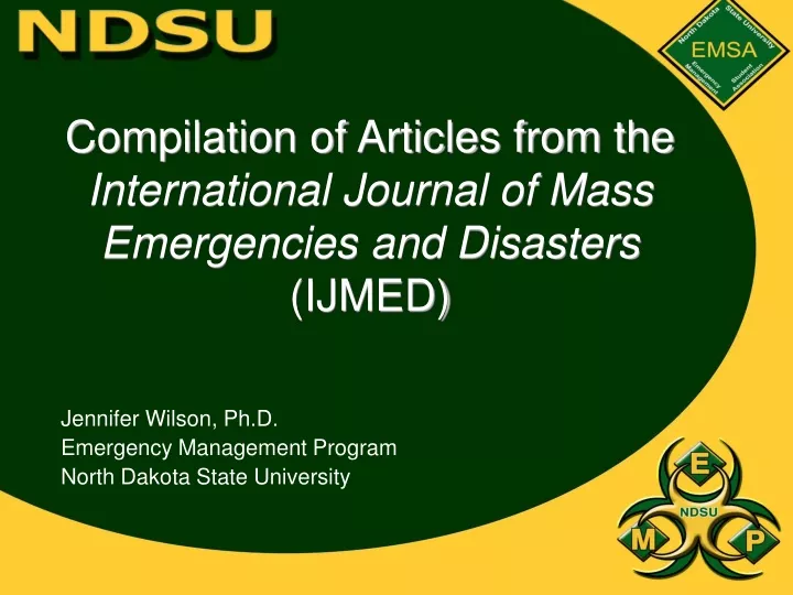 compilation of articles from the international journal of mass emergencies and disasters ijmed