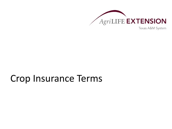 crop insurance terms