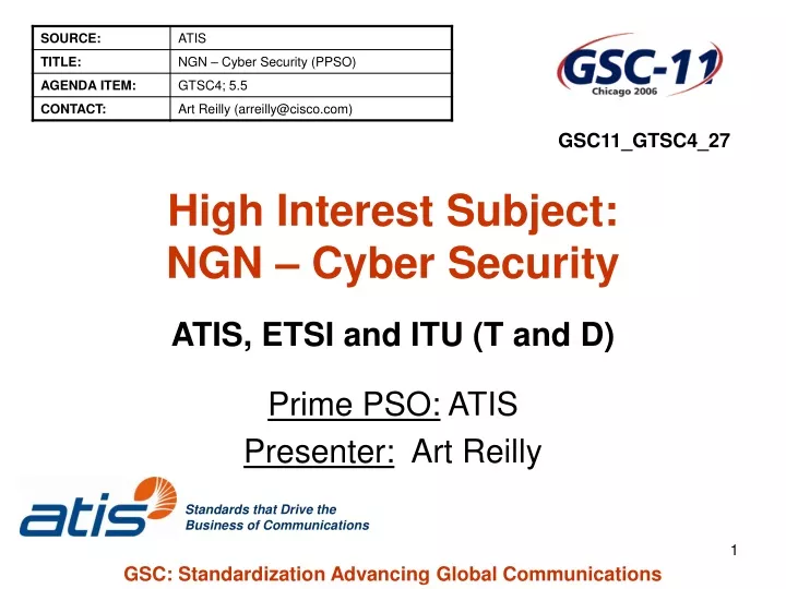 high interest subject ngn cyber security atis etsi and itu t and d