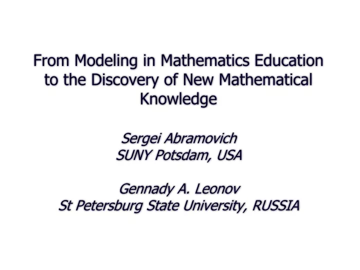 from modeling in mathematics education