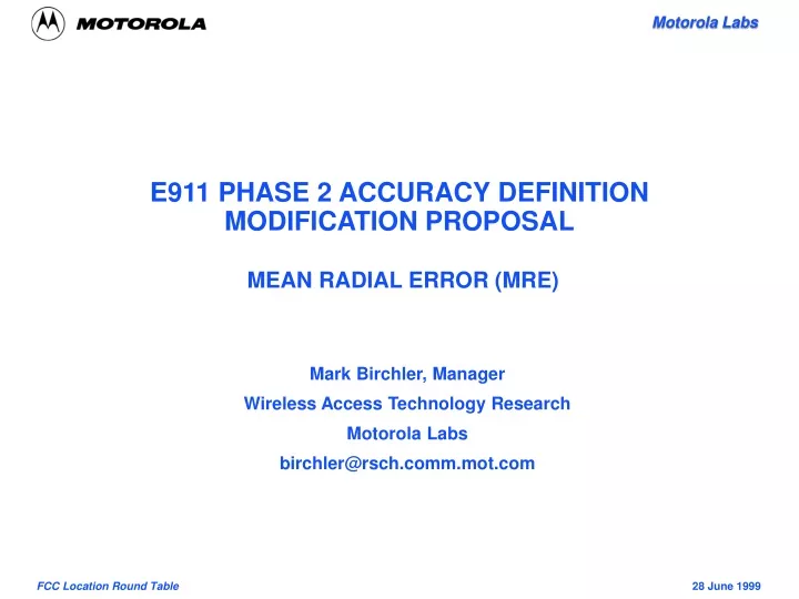 e911 phase 2 accuracy definition modification proposal mean radial error mre