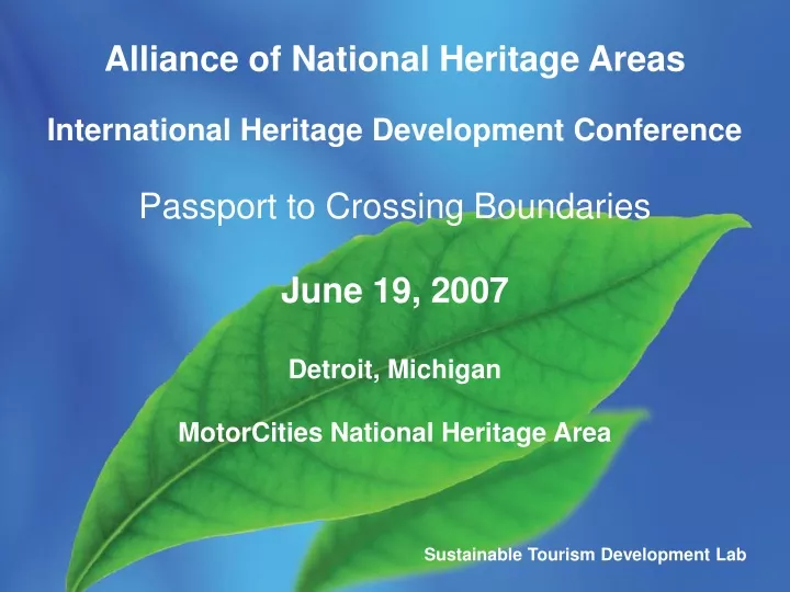 alliance of national heritage areas international
