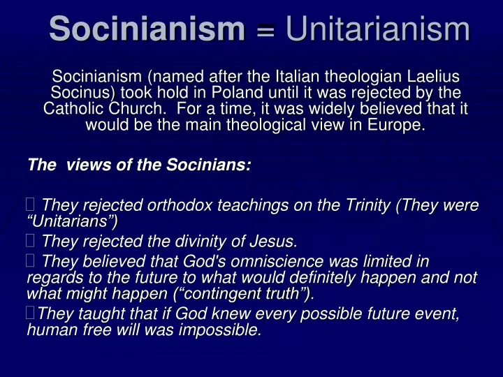 socinianism unitarianism