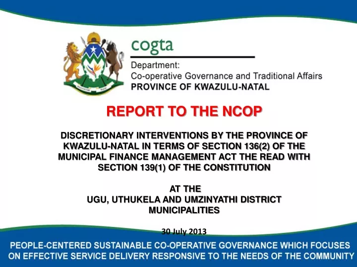 report to the ncop discretionary interventions