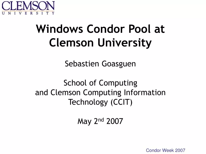 windows condor pool at clemson university