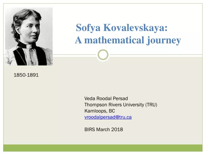 sofya kovalevskaya a mathematical journey