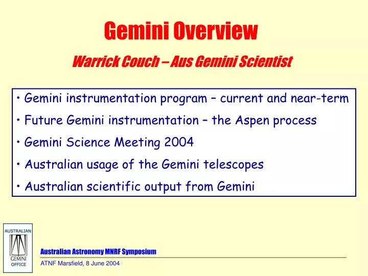 gemini overview warrick couch aus gemini scientist