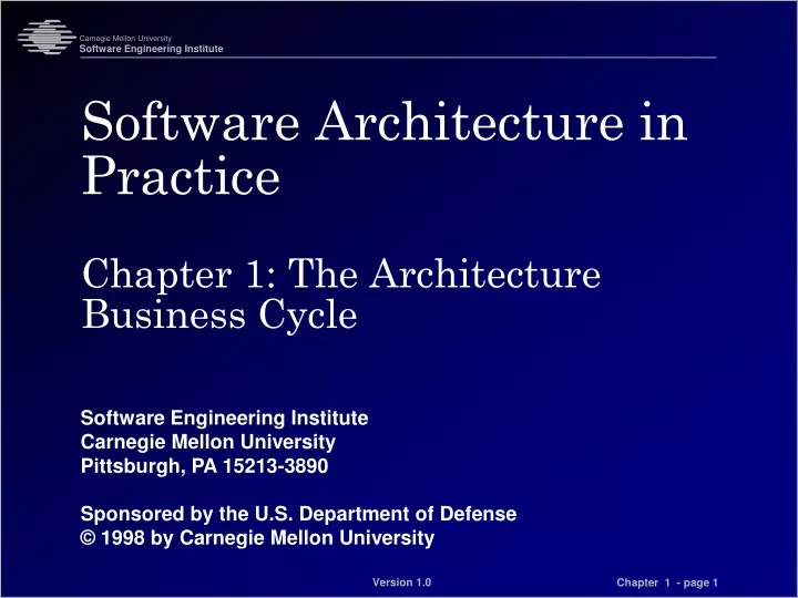 software architecture in practice chapter 1 the architecture business cycle