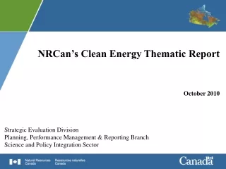 NRCan’s Clean Energy Thematic Report October 2010