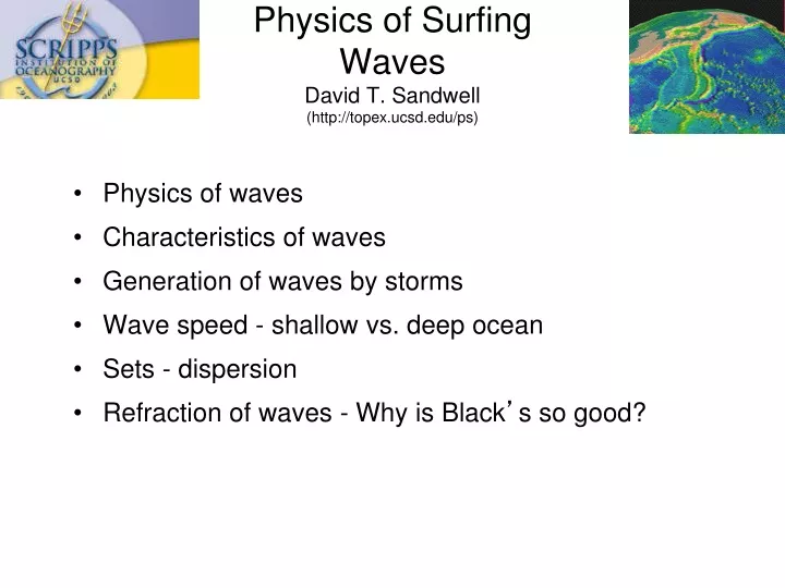 physics of surfing waves david t sandwell http topex ucsd edu ps