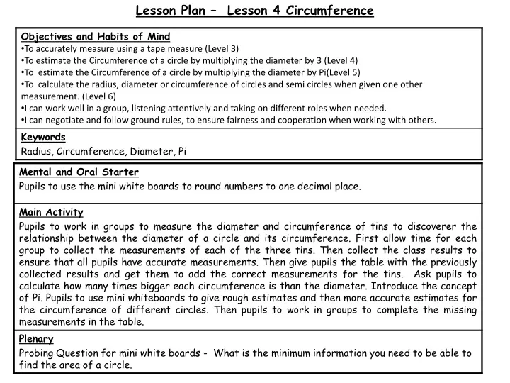 lesson plan lesson 4 circumference