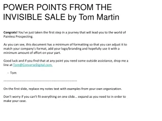 POWER POINTS FROM THE INVISIBLE SALE by Tom Martin