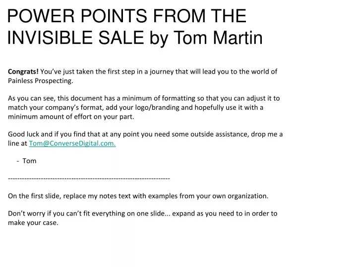 power points from the invisible sale by tom martin