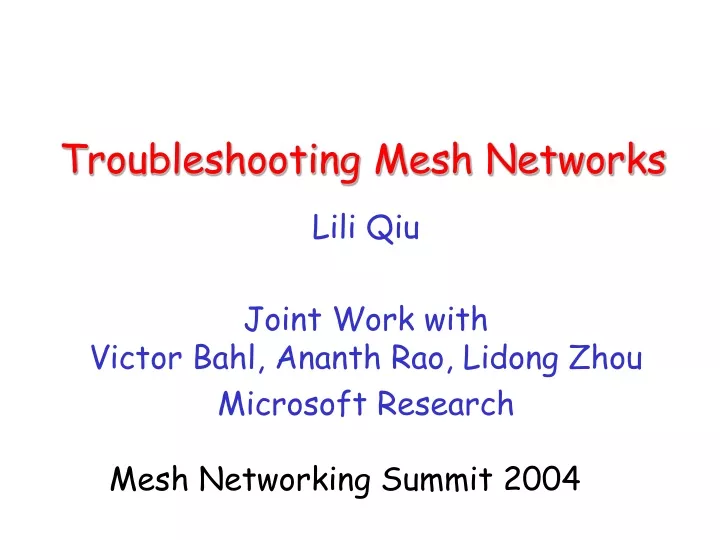 troubleshooting mesh networks