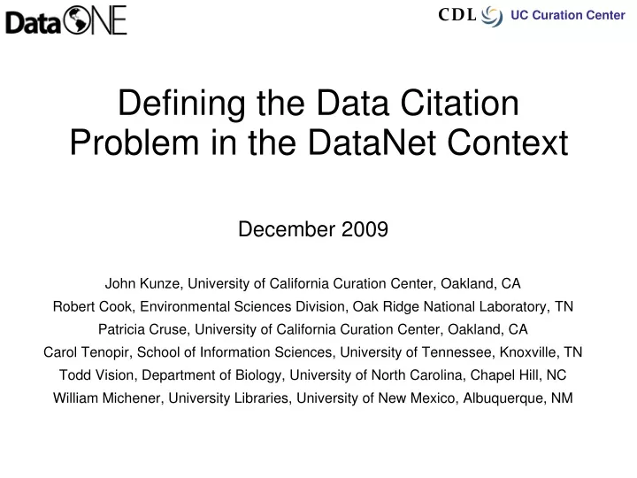 defining the data citation problem in the datanet context