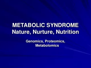 METABOLIC SYNDROME Nature, Nurture, Nutrition