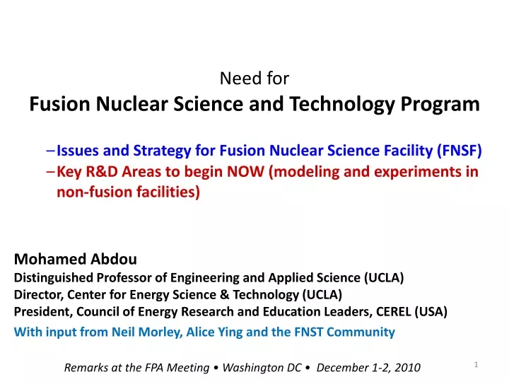 need for fusion nuclear science and technology program