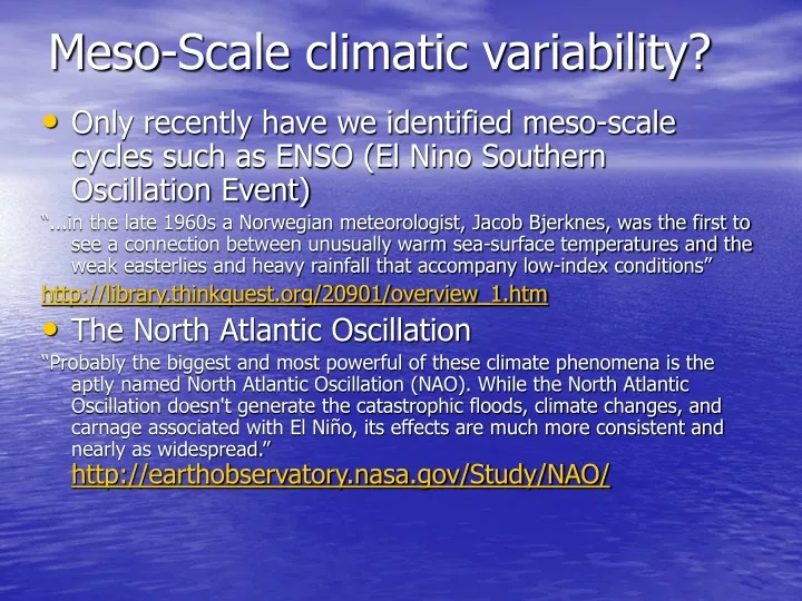 meso scale climatic variability