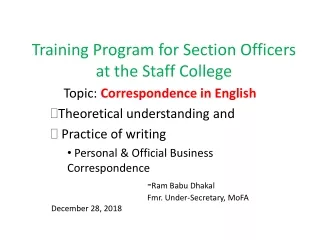 Training Program for Section Officers at the Staff College