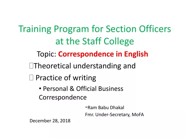 training program for section officers at the staff college