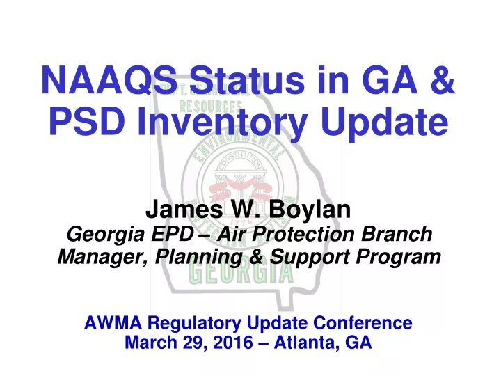 naaqs status in ga psd inventory update james