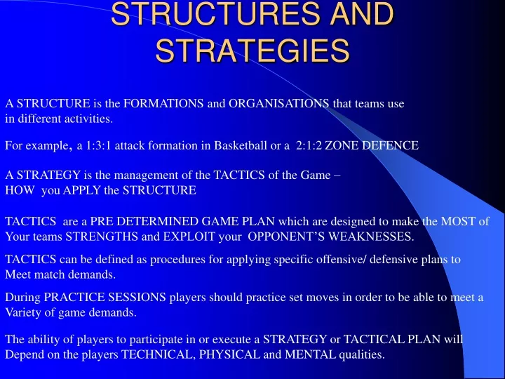 structures and strategies