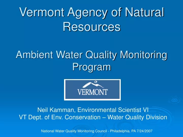 vermont agency of natural resources ambient water quality monitoring program