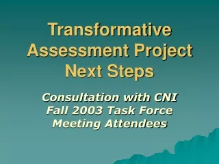 Transformative Assessment Project Next Steps