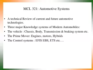 MCL 321: Automotive Systems