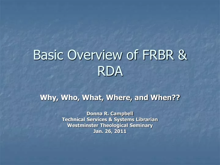 basic overview of frbr rda