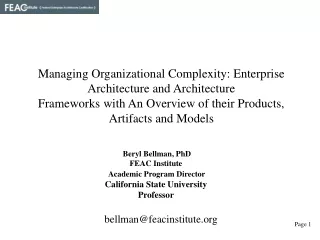 Managing Organizational Complexity: Enterprise Architecture and Architecture